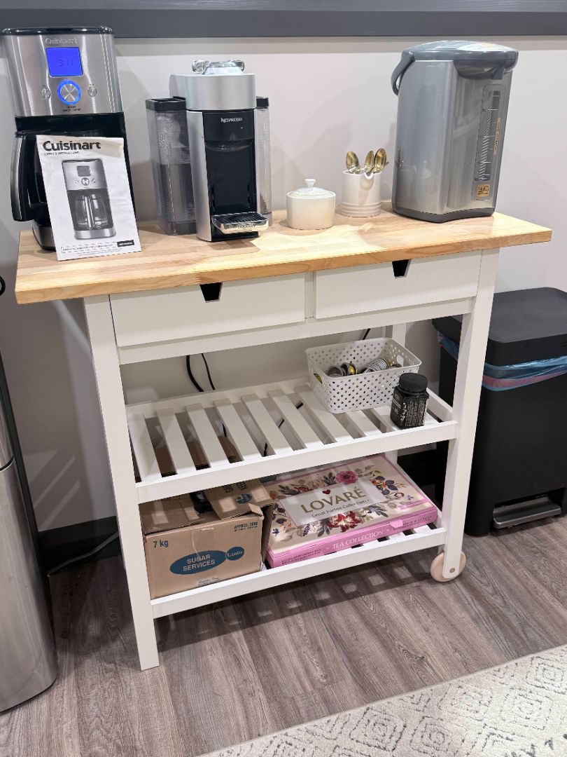 IKEA FÖRHÖJA Kitchen Cart Birch Wood Top White Rolling Island with Drawers & Shelves