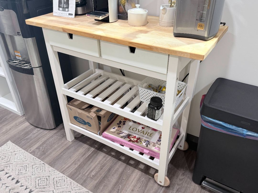 IKEA FÖRHÖJA Kitchen Cart Birch Wood Top White Rolling Island with Drawers & Shelves