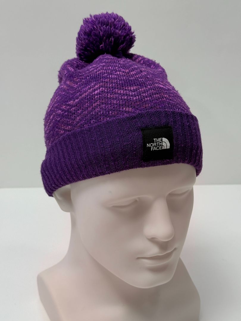The North Face Purple Youth Winter Hat With Pom Pom Fleece Lined