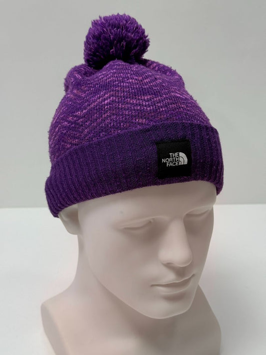 The North Face Purple Youth Winter Hat With Pom Pom Fleece Lined
