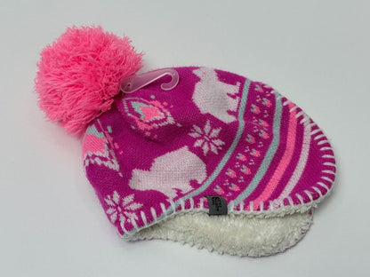 The North Face Pink Winter Pom Pom Polar Bear Earflap Hat Youth Kids Toddler