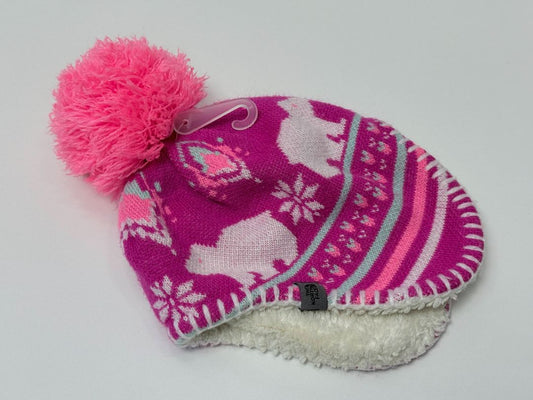 The North Face Pink Winter Pom Pom Polar Bear Earflap Hat Youth Kids Toddler