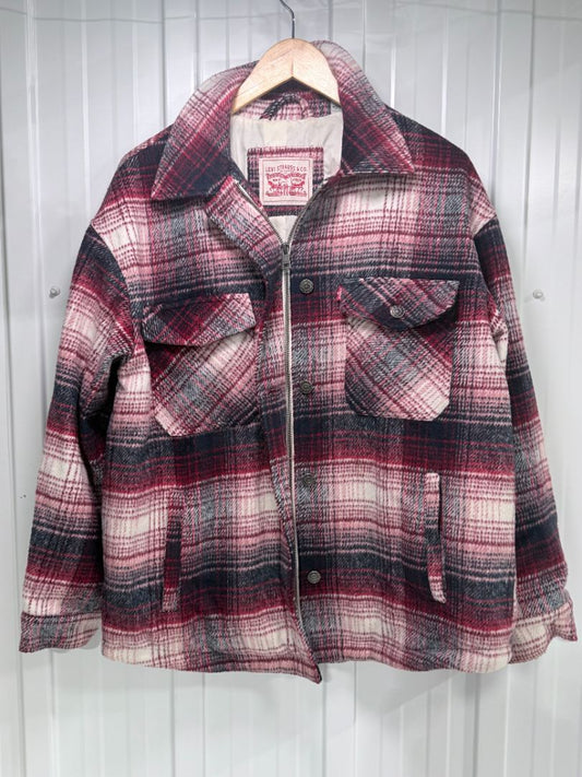 Levi's Women's Plaid Shacket Jacket Red Burgundy Navy White Size Medium