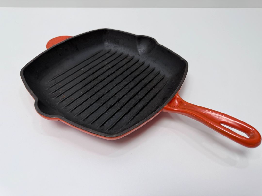 PC Enamel Cast Iron Grill Pan Red Square 10 Inch Skillet Griddle Cookware