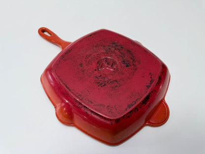 PC Enamel Cast Iron Grill Pan Red Square 10 Inch Skillet Griddle Cookware