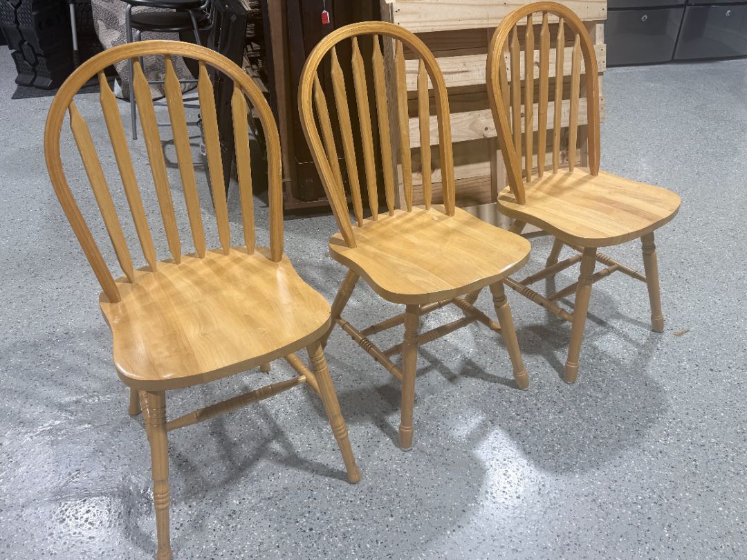 3 Solid Pine Wood Windsor Style Dining Chairs Natural Finish Spindle Back