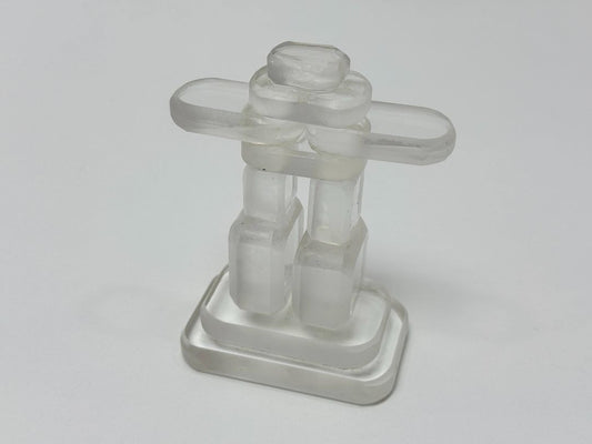 Glass Inukshuk Figurine 4 Inch Frosted Clear Inuit Style Sculpture