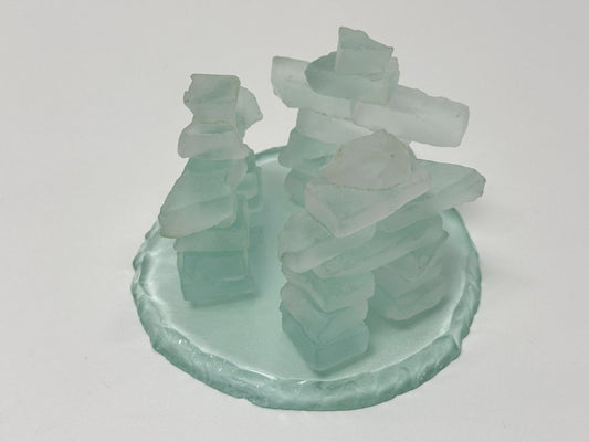 Handcrafted Glass Inukshuk Scene Canadian Art Sculpture Decorative Collectible