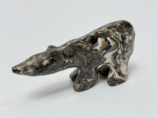 Hand Carved Stone Polar Bear Figurine Natural Marble Look Decor Collectible