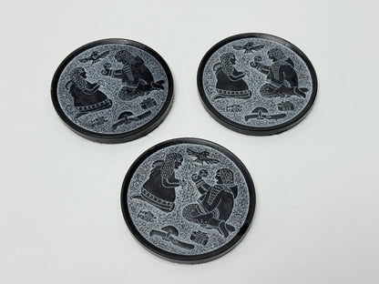 Vintage Inuit Art Soapstone Coasters Set of 3 BOMA Canada Felt Backed