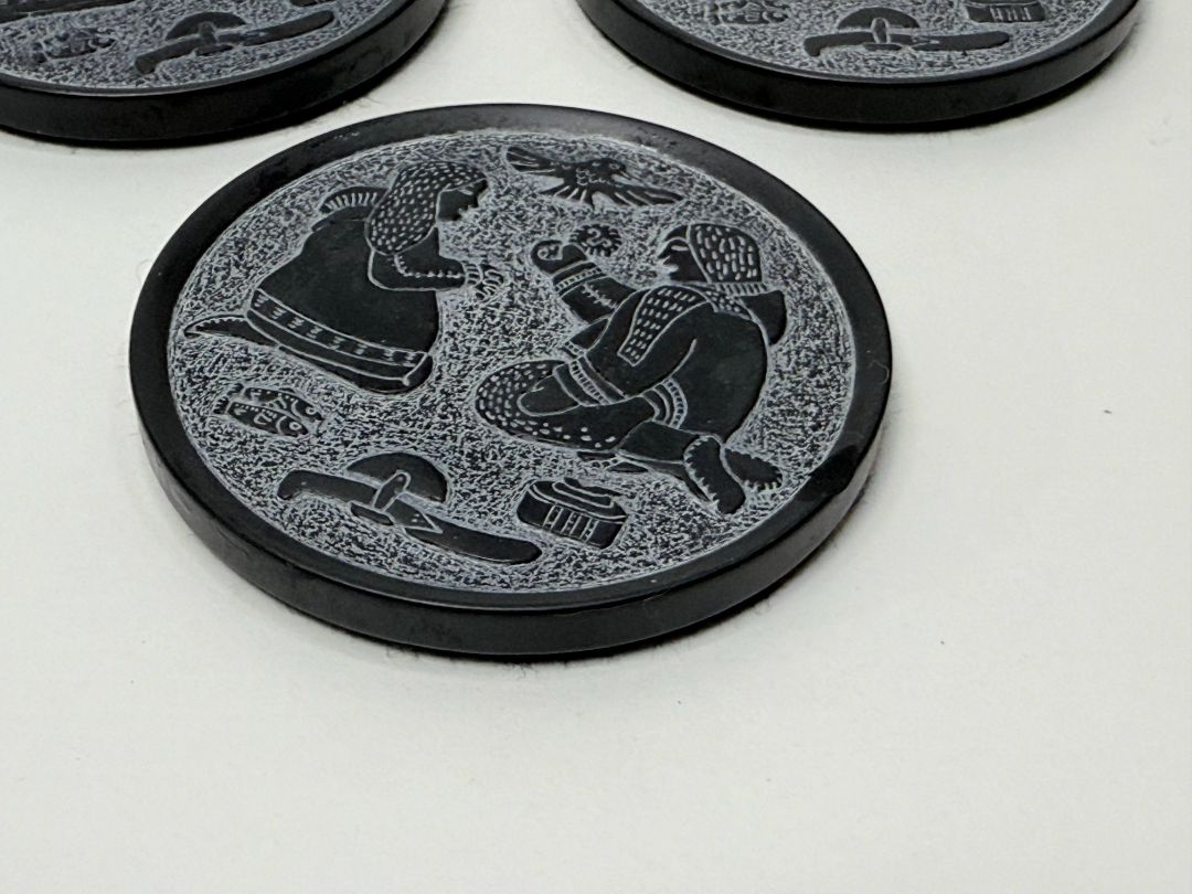 Vintage Inuit Art Soapstone Coasters Set of 3 BOMA Canada Felt Backed