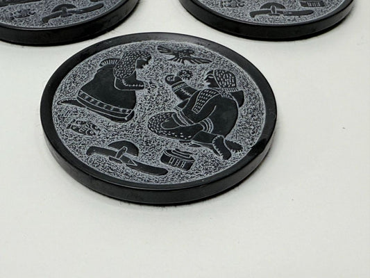 Vintage Inuit Art Soapstone Coasters Set of 3 BOMA Canada Felt Backed