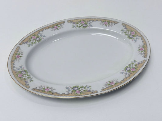 Premiere Fine China Oval Serving Platter Floral Gold Trim