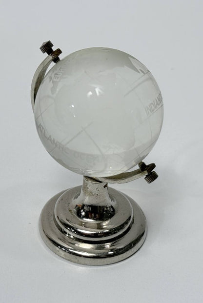 Mini Crystal Glass World Globe Paperweight Clear Etched Desk ornament Collectible