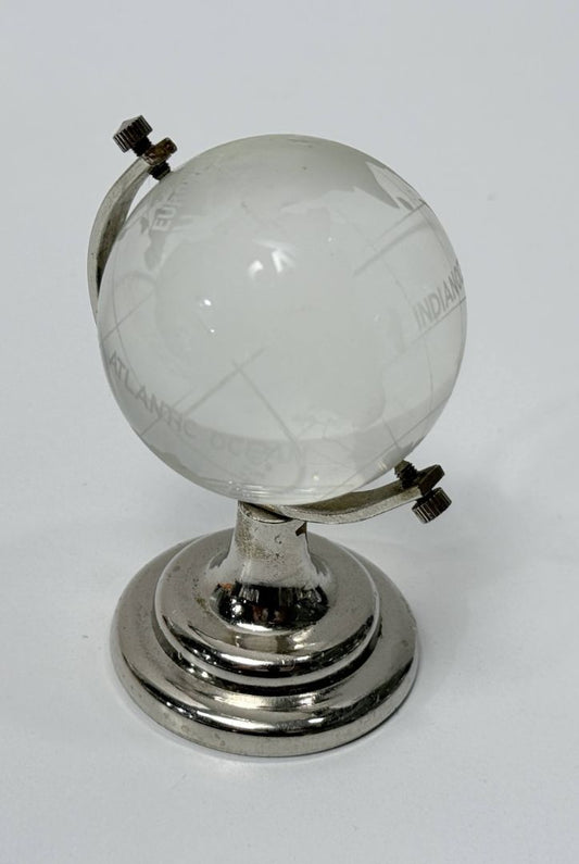 Mini Crystal Glass World Globe Paperweight Clear Etched Desk ornament Collectible