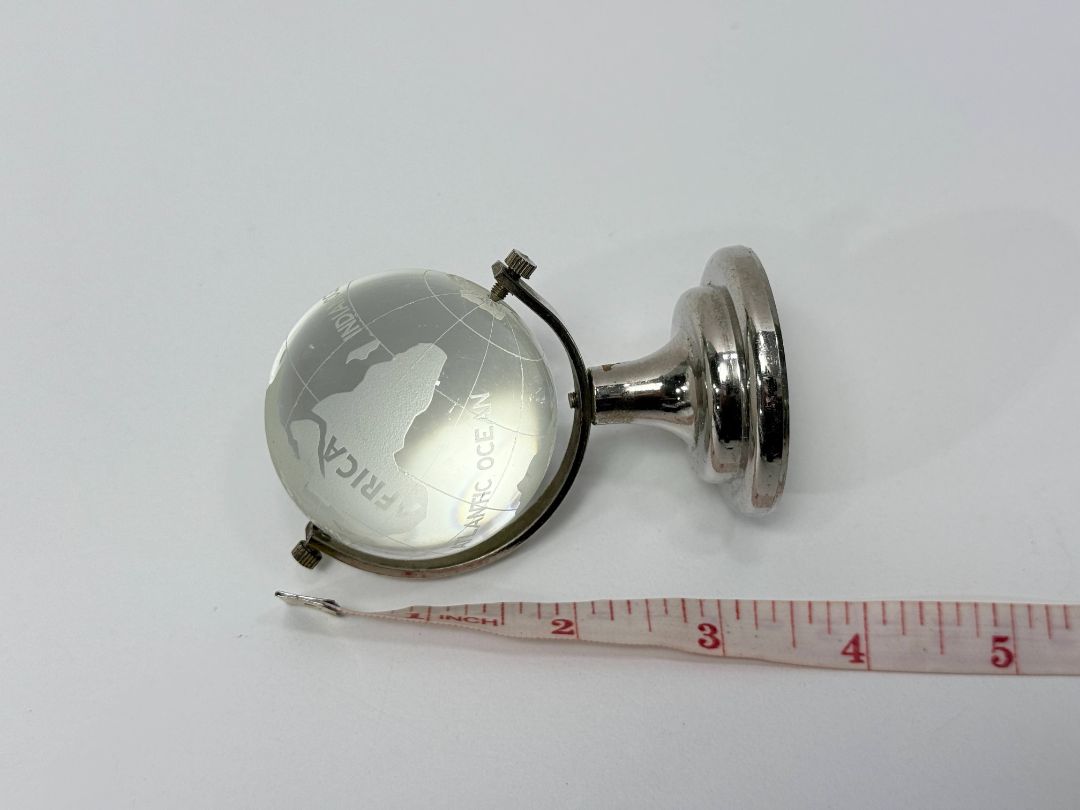 Mini Crystal Glass World Globe Paperweight Clear Etched Desk ornament Collectible