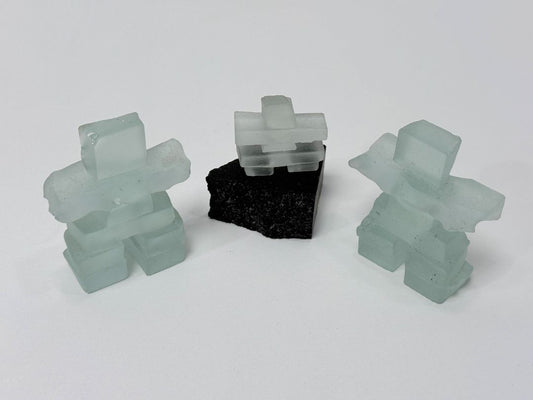 Set of 3 Glass Inukshuks Canadian Souvenir Frosted Sculptures