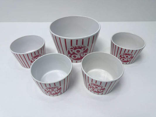 Retro Popcorn Bowl Set Ceramic Serving Bowls Movie Night Kitchenware 5 Piece Lot