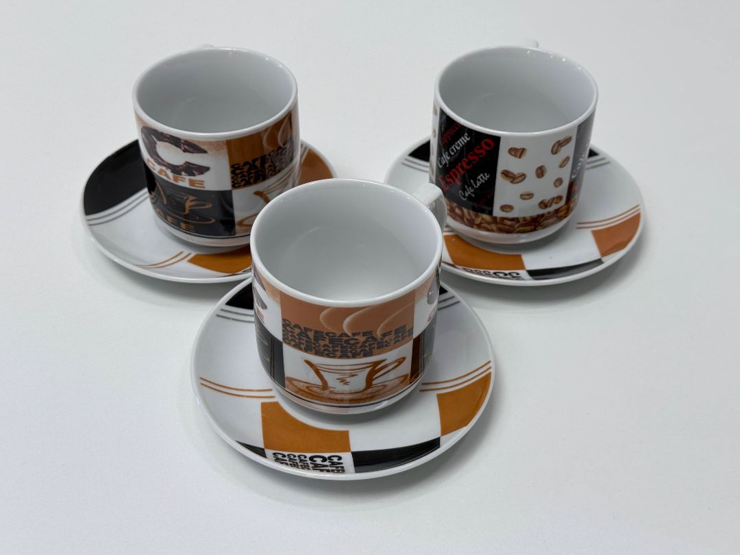 Bella Cucina Porcelain Espresso Cups And Saucers Set of Three Coffee Lover Kitchen Decor