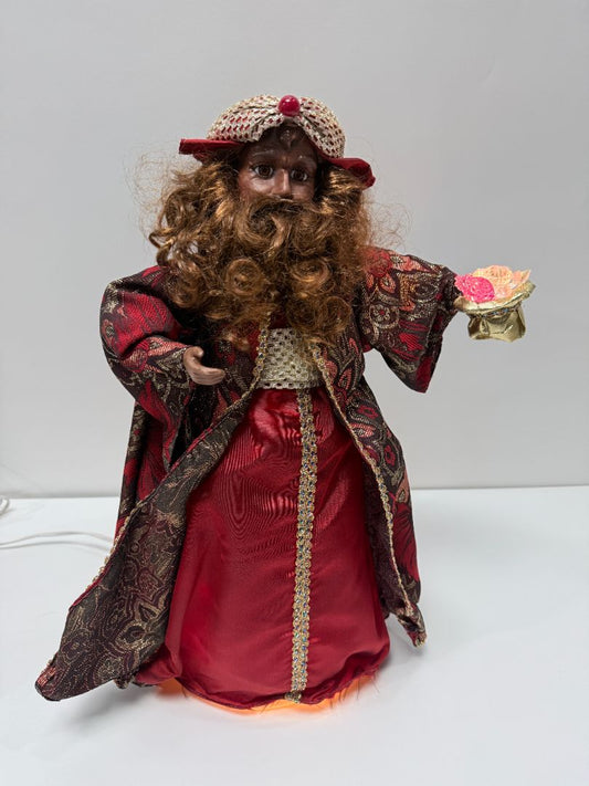 Vintage Animated Christmas Wise Man Figure Light Up Hand Red Gold Robe Decoration