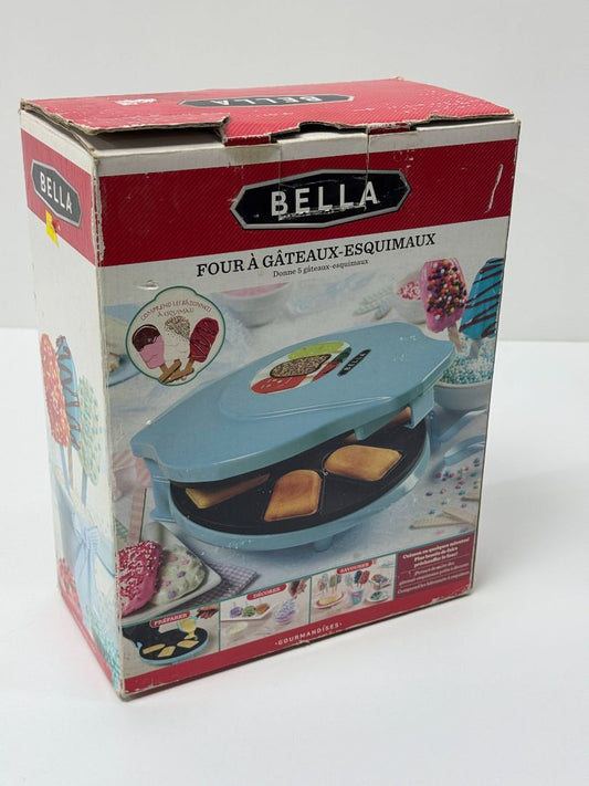 New Open Box Bella Cake Pop Maker Five Cake Pops Blue Non Stick Surface Electric Baker