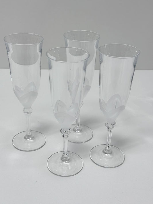 JD Durant Florence Crystal Wine Glasses Set of 4 Etched Petal Design 8 Inch Tall
