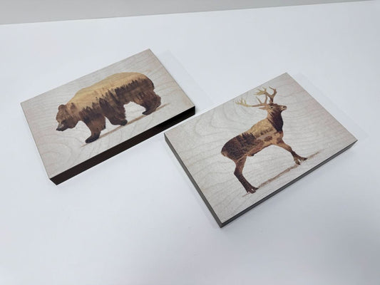 Set of 2 Rustic Woodland Wall Art Pieces Bear And Deer Nature Decor