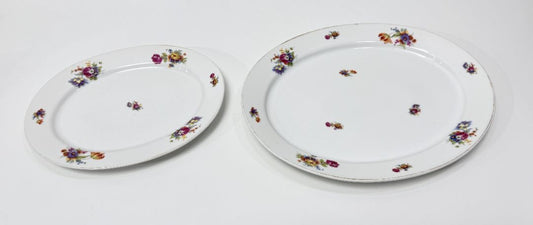 Vintage Czech Porcelain Floral Platters Pair Made In Czechoslovakia 16 Inch And 12 Inch