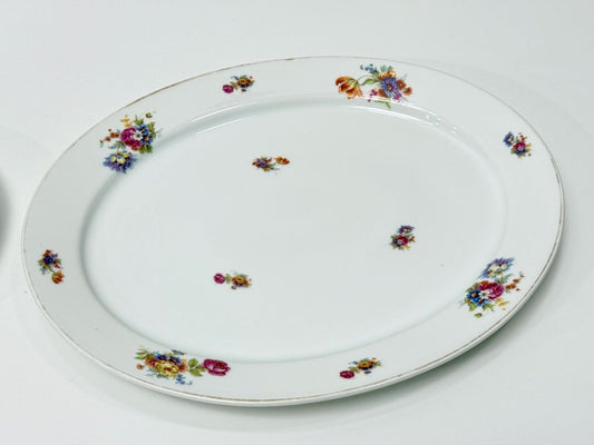 Vintage Czech Porcelain Floral Platters Pair Made In Czechoslovakia 16 Inch And 12 Inch