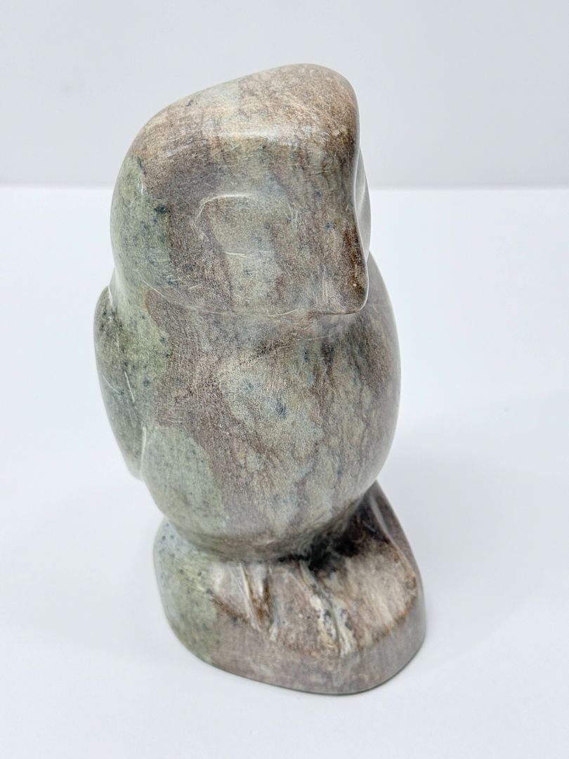 Signed Canadian Soapstone Owl Sculpture 1995 Hand Carved Stone Bird Figurine