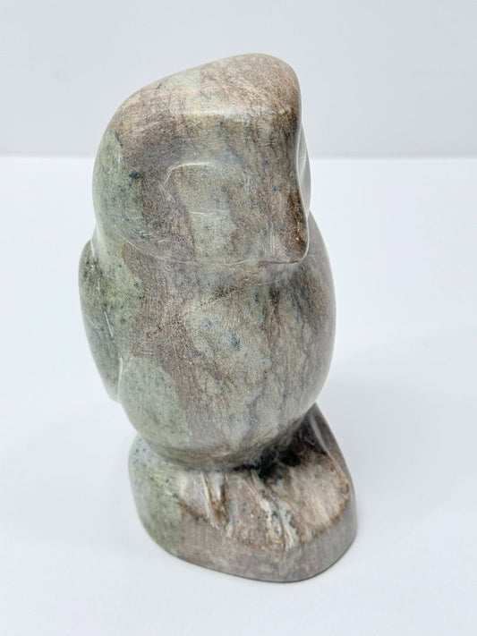 Signed Canadian Soapstone Owl Sculpture 1995 Hand Carved Stone Bird Figurine