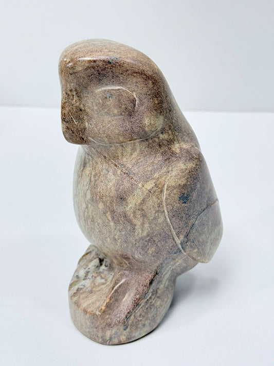 Signed Canadian Soapstone Owl Sculpture 1995 Hand Carved Stone Bird Figurine