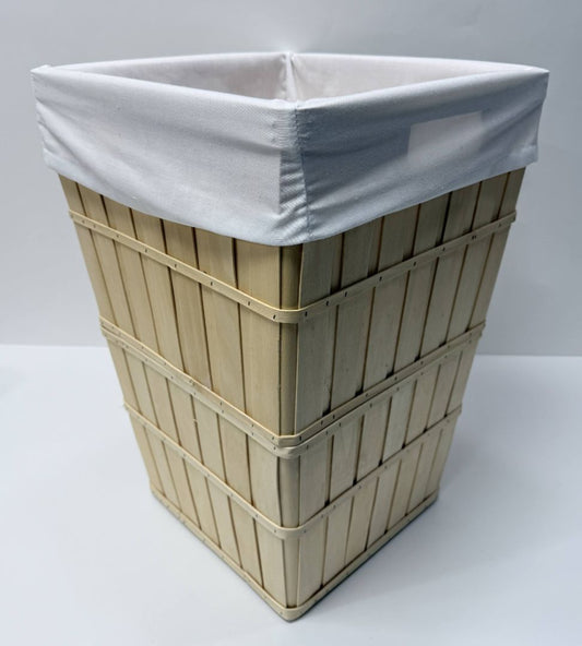 Square Bamboo Hamper With White Fabric Liner Laundry Storage Basket 22x14