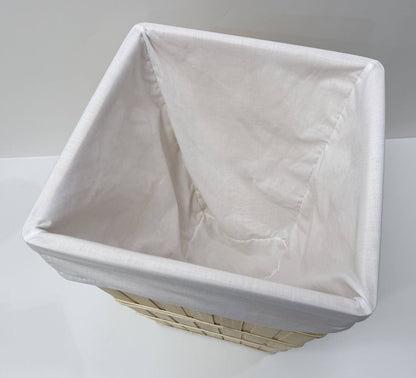 Square Bamboo Hamper With White Fabric Liner Laundry Storage Basket 22x14
