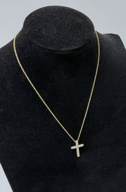 Nadri Gold Tone Cross Necklace with CZ Stones / 16" Adjustable Chain