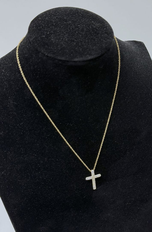 Nadri Gold Tone Cross Necklace with CZ Stones / 16" Adjustable Chain