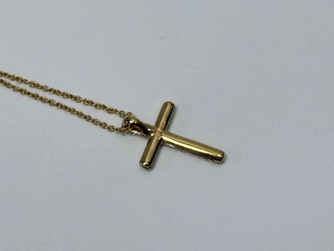 Nadri Gold Tone Cross Necklace with CZ Stones / 16" Adjustable Chain