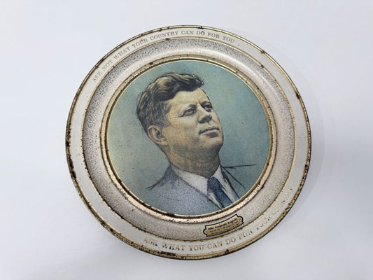 John F Kennedy Commemorative Metal Plate Ask Not What Your Country Can Do For You 1960s