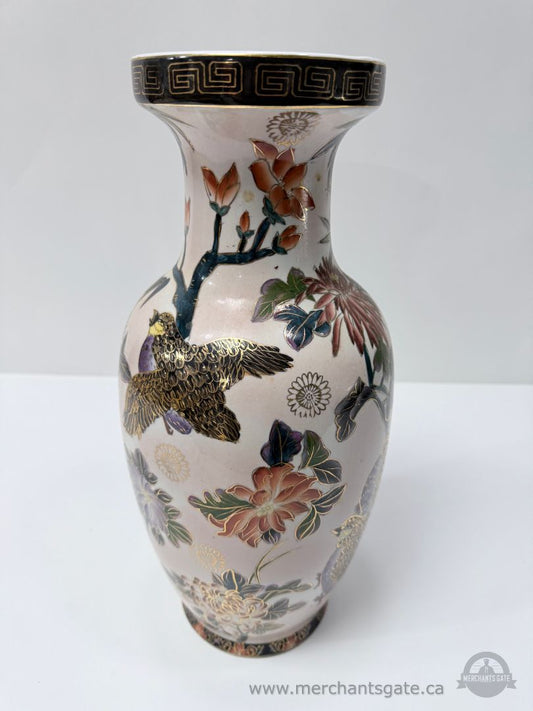 Decorative Floral Ceramic Vase Large 16.5 Inch Hand Painted Style Home Decor