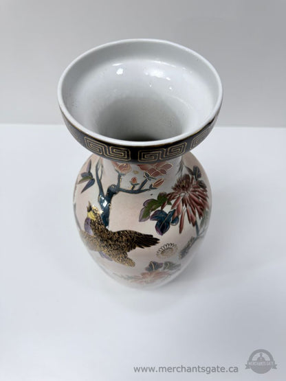 Decorative Floral Ceramic Vase Large 16.5 Inch Hand Painted Style Home Decor