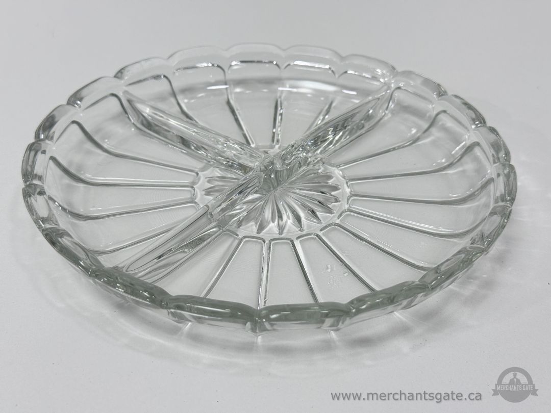 Glass Divided Serving Dish Round 7 Inch Clear Decorative Tableware
