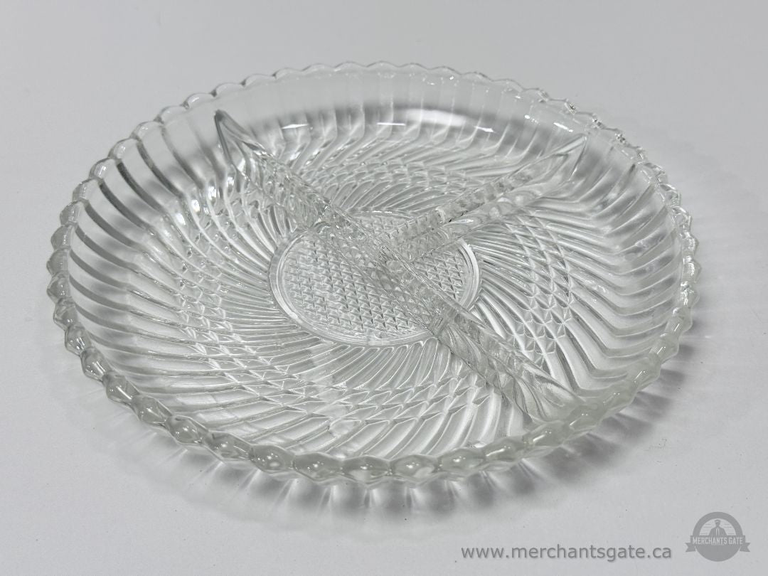 Glass Divided Serving Dish Round Clear Three Section Tableware