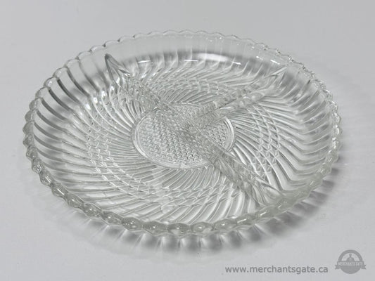 Glass Divided Serving Dish Round Clear Three Section Tableware