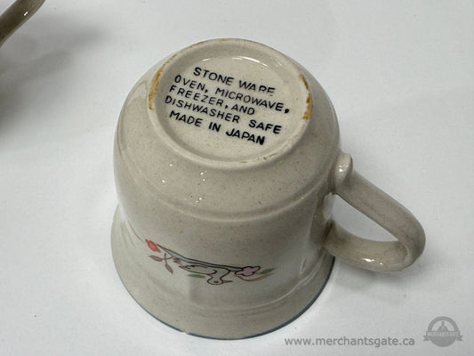 Pair of Stoneware Mugs Japan Country Village Pattern 3.5 Inch Ceramic Cups