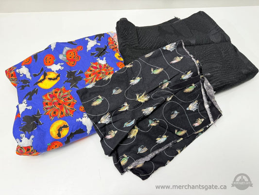 Halloween + Black Knit + Fishing Flies Fabric Lot / Several Yards Total