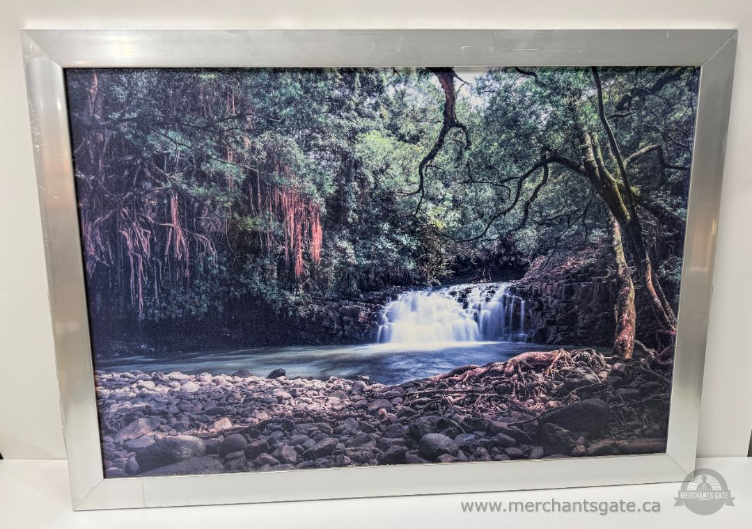 Large Framed Nature Wall Art Waterfall Forest Landscape Print