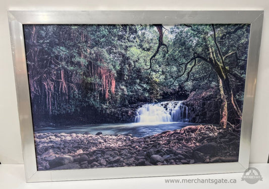 Large Framed Nature Wall Art Waterfall Forest Landscape Print
