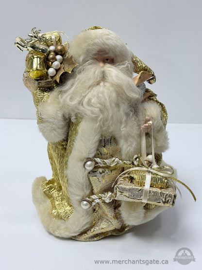 Gold and Cream Santa Figurine – 12-Inch Decorative Holiday Figure