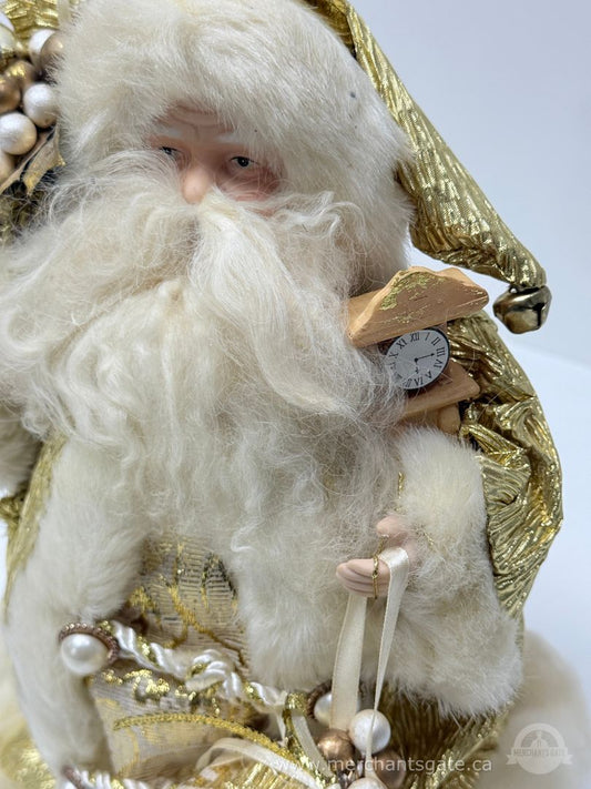 Gold and Cream Santa Figurine – 12-Inch Decorative Holiday Figure
