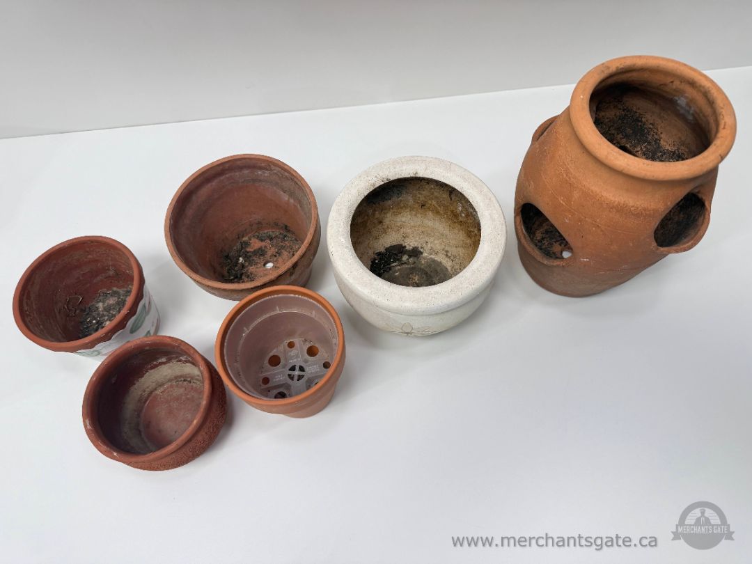 Assorted Garden Planters Lot of Seven Mixed Sizes